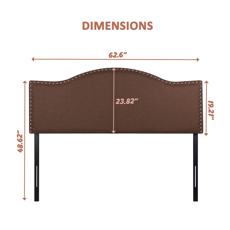 Queen Size Nailhead Tufted Headboard - Height Adjustable with 12 Positions, Metal Legs, Wall Mount Compatible, Headboard Only