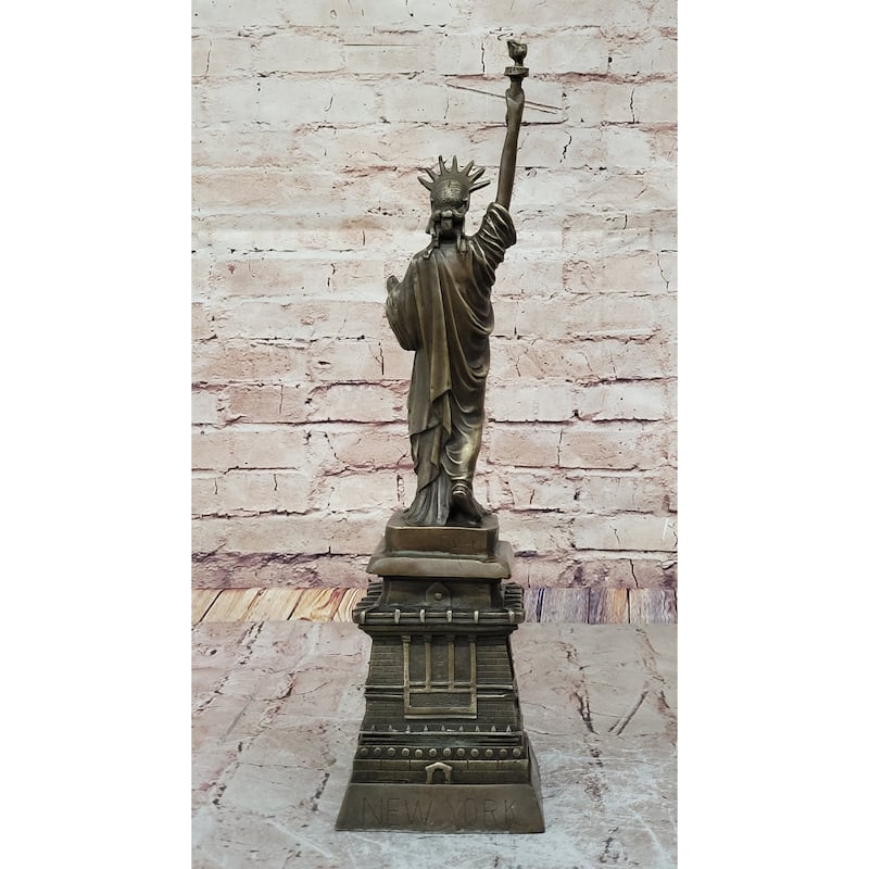 Statue Of Liberty Bronze Metal Sculpture Replica Signed Art 17.5 Inches X 4.5 Inches