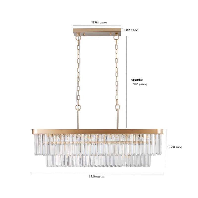 Adjustable Rectangular Crystal Chandelier - E12 Modern Industrial Farmhouse Ceiling Light with Iron Frame (Bulbs Not Included)