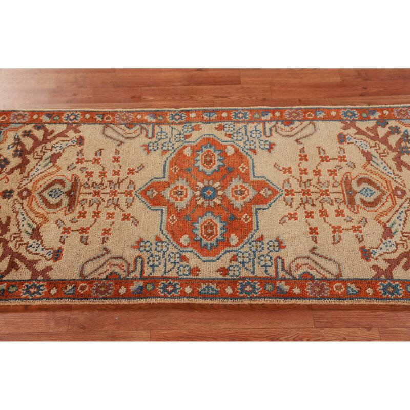 Hand Knotted Oriental 100% Wool Carpet Transitional Medallion Peach Oushak Area Rug - 5' 11'' X 2' 6''