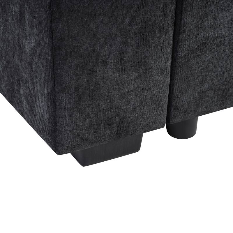 Chenille Sectional Sofa L-shaped Sofa with Wooden Storage Compartment, Tufted Couch Upholstered Sofa Couch with Pillows