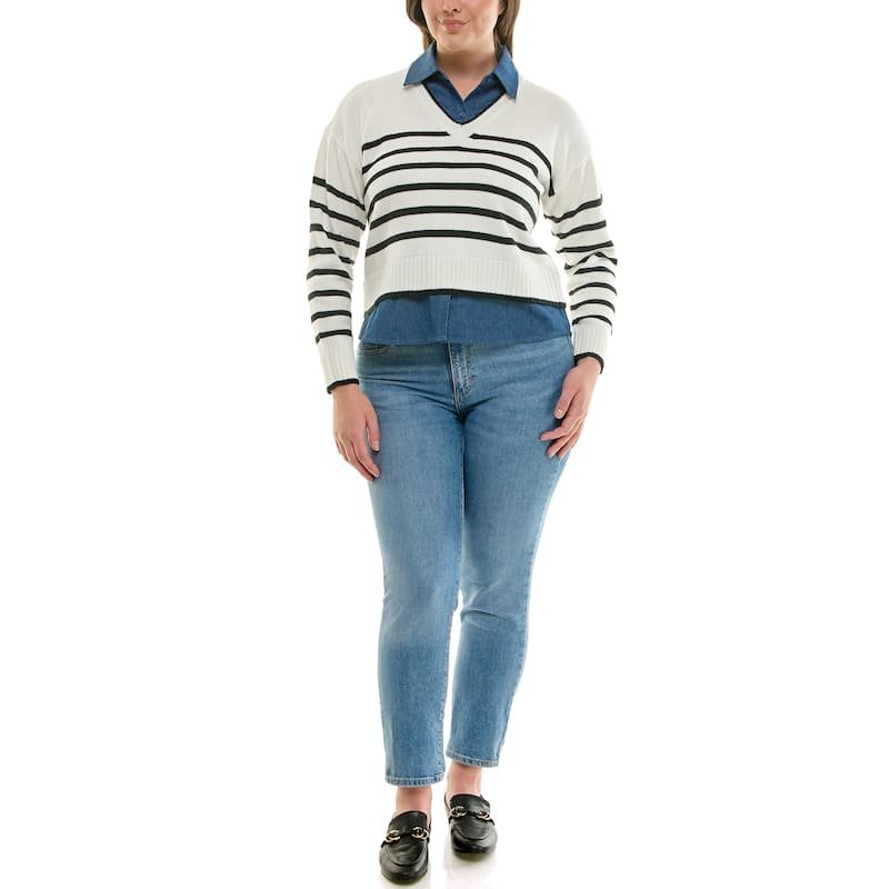 Nanette Lepore Women's Layered Striped V-Neck Sweater