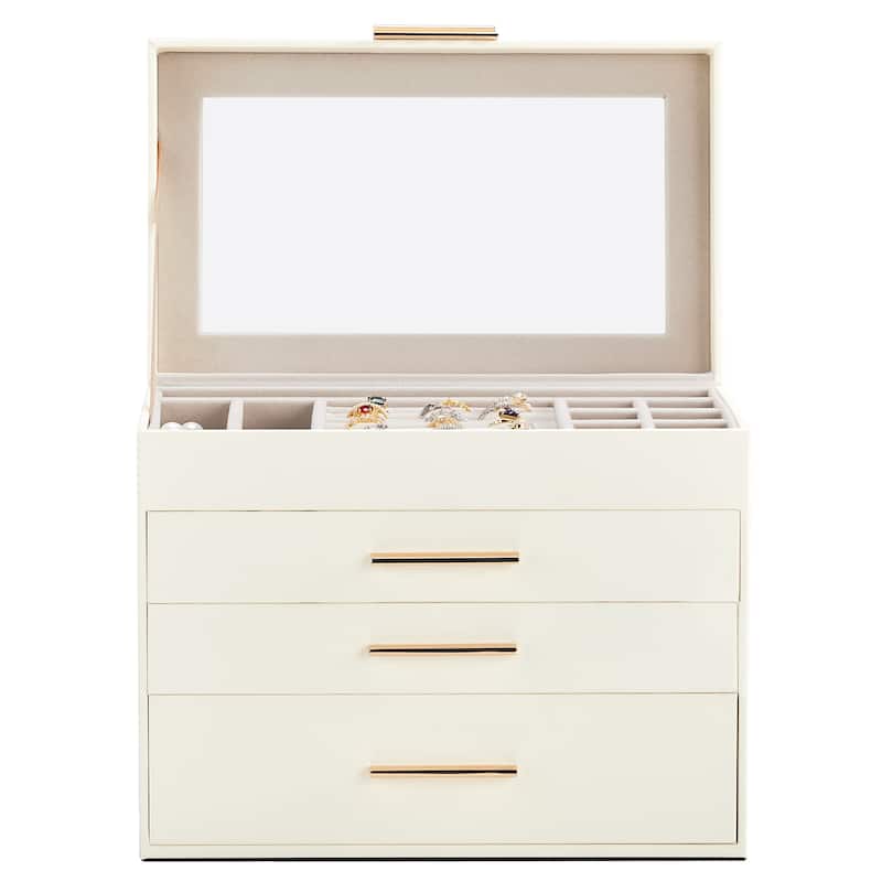 White-Pink Wood Jewelry Box with Velvet Lining and Clear Acrylic Top - 9.9” W x 6” D x 8.5” H