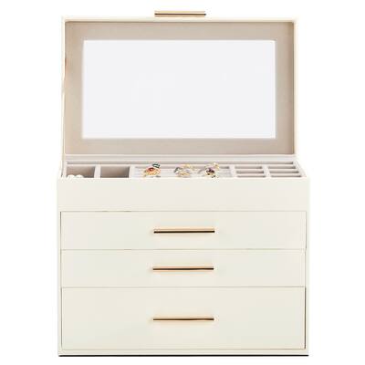 White-Pink Wood Jewelry Box with Velvet Lining and Clear Acrylic Top - 9.9” W x 6” D x 8.5” H