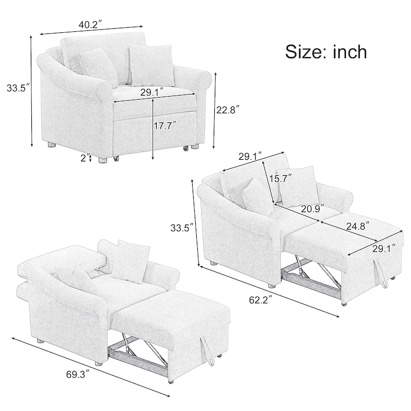 3 IN 1 Chenille Convertible Lounger Chair with Adjustable Backrest