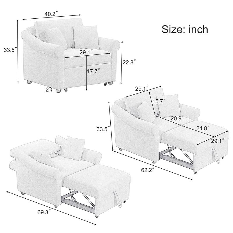 Chenille Convertible Sleeper Chair with Adjustable Backrest