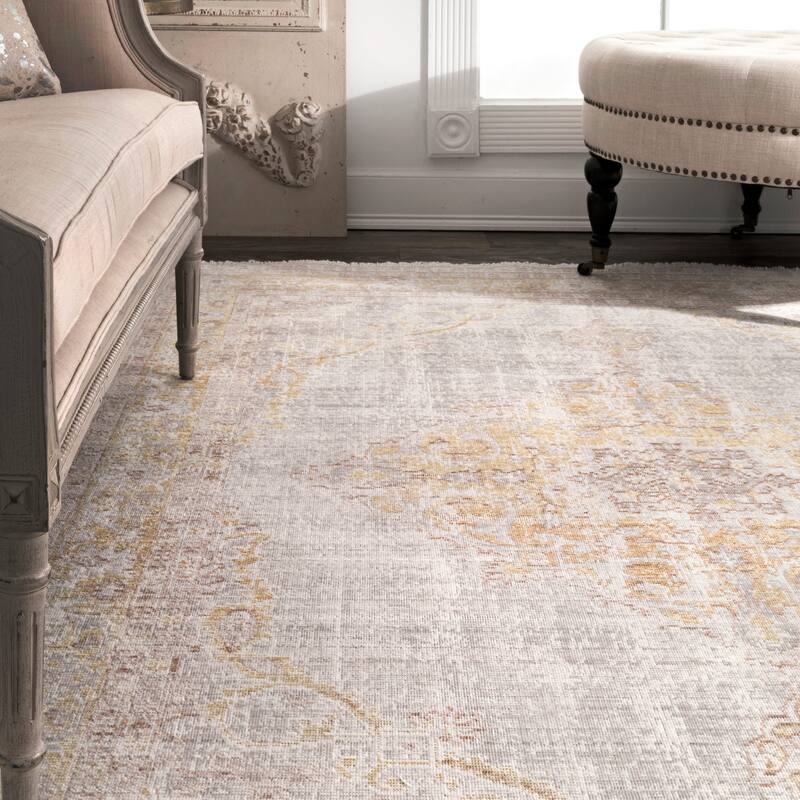 Nuloom Light Grey Transitional Classical Lavish Medallion Border Area Rug