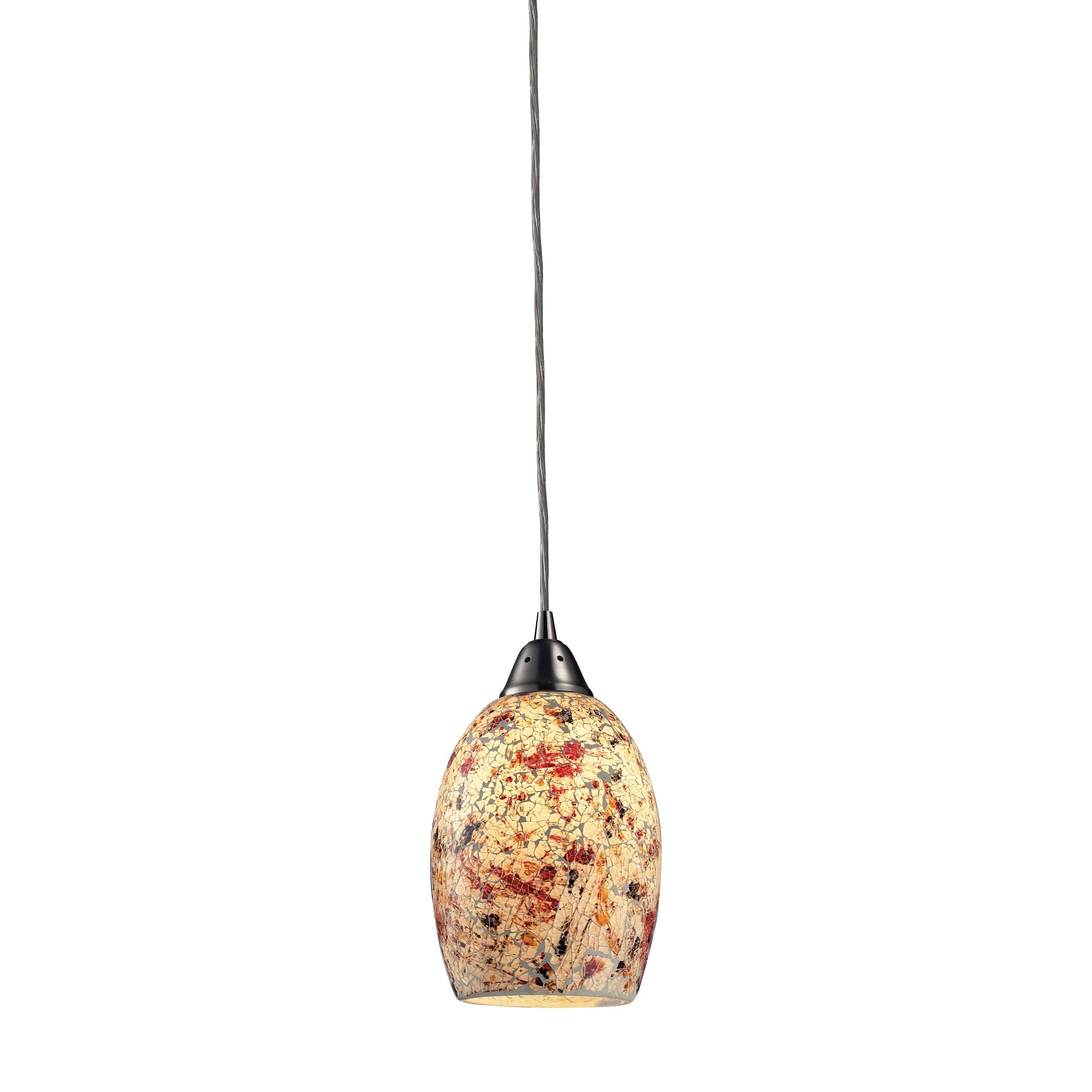 1-Light Hanging Mini Ceiling Pendant Light with Splatter Glass Globe - 5" - Satin Nickel