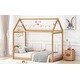 preview thumbnail 9 of 10, Wood Color Wooden Twin Size House Bed, Kids Bed with House-shaped Roof
