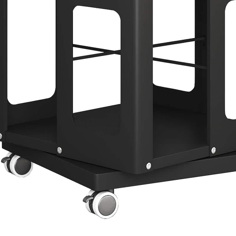 Modern 4-Tier Rotating Bookcase – 360° Swivel Wheels For Easy Mobility, Extra-Large All-Steel Construction .