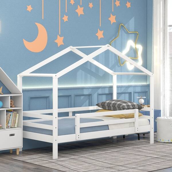 slide 2 of 16, Friendly Design Twin Over Twin Bunk Bed with Roof, Slide and Ladder White