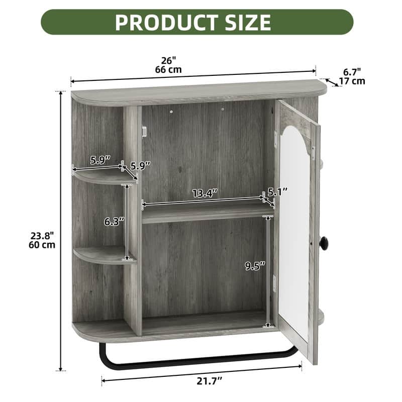 Wall Mounted Bathroom Medicine Cabinet with Mirror Door and Removable Shelf