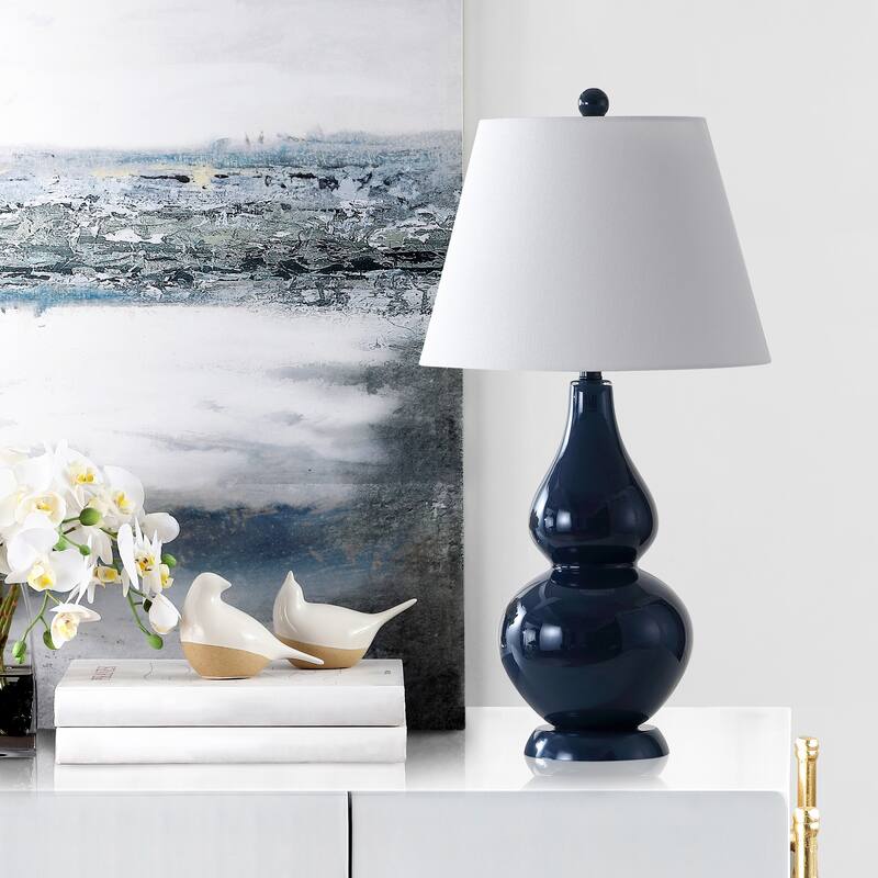 SAFAVIEH Lighting 27-inch Cybil Double Gourd Navy Table Lamp (Set of 2) - 14"x14"x26"