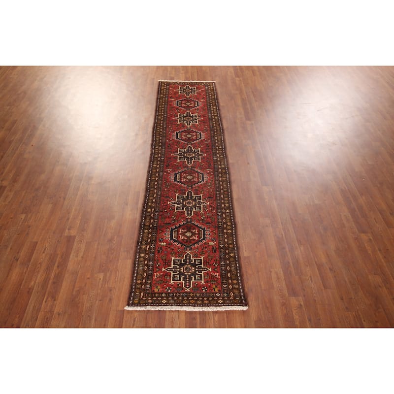 Geometric Gharajeh Persian Runner Rug Handmade Tribal Red Wool Carpet - 2'5"x 9'5"