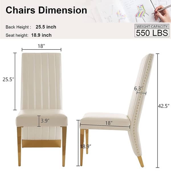 Modern Channel High Back Dining Chairs with Nailhead Trims and Polished