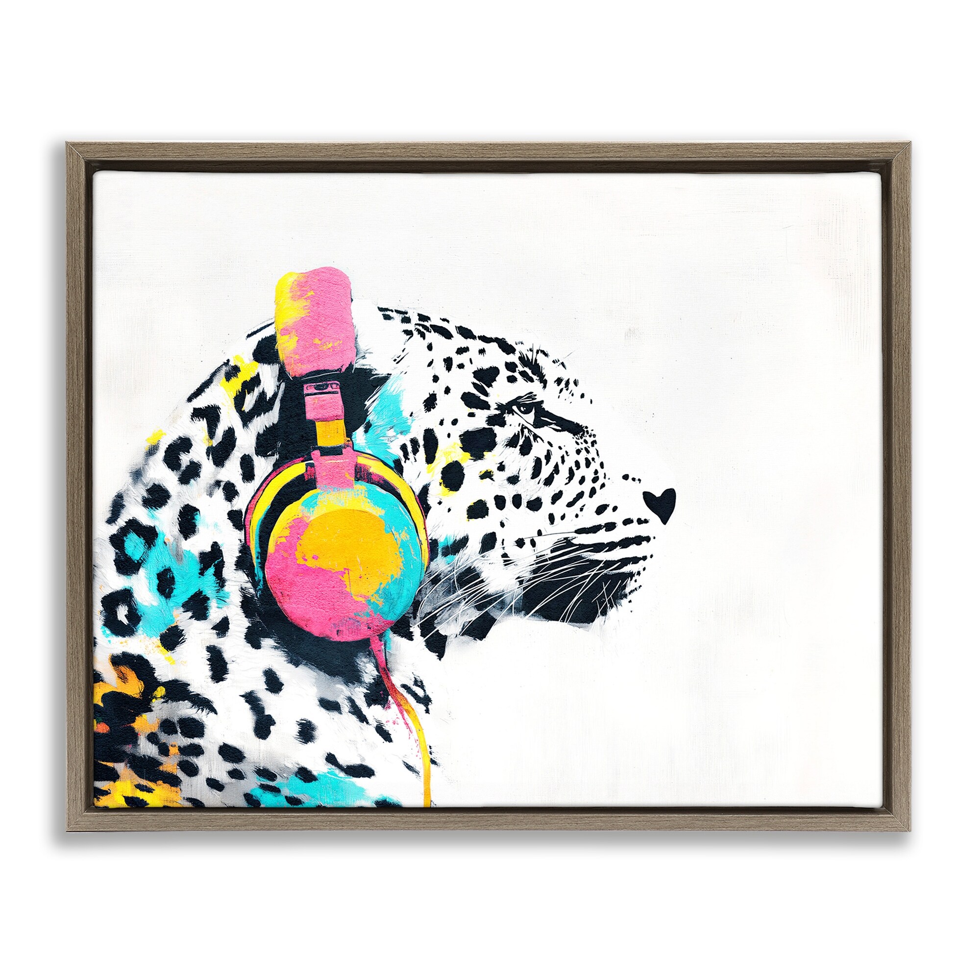 Stupell Leopard On Air Headphones Framed Floater Canvas Wall Art Design By Svetlana Aleynikova