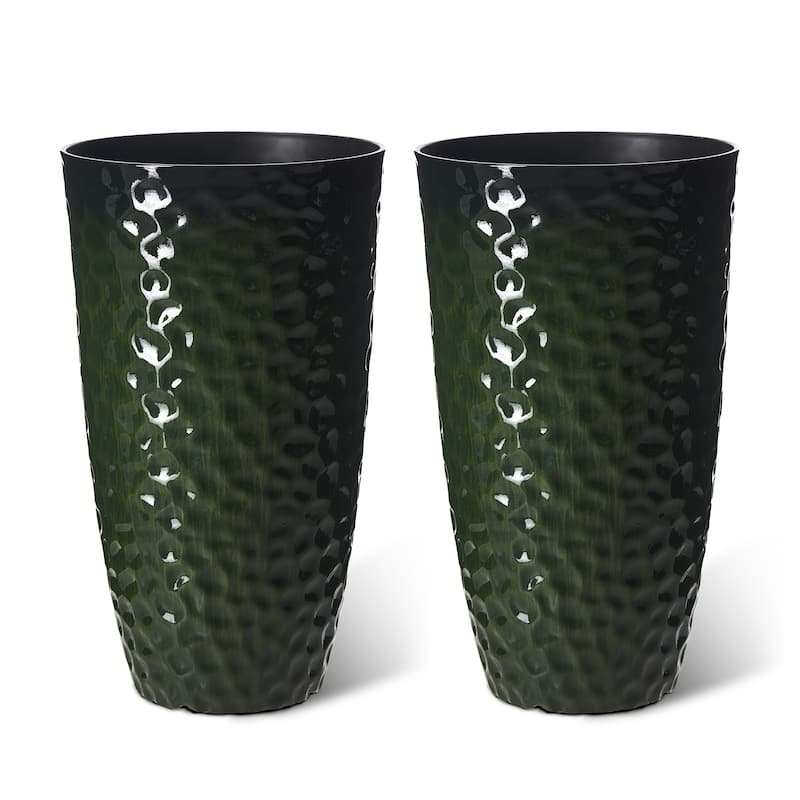 Glitzhome 23.75"H Set of 2 Oversized Eco-Friendly PP and Stone Honeycomb Textured Blue/Green/Red Tall Plastic Planter