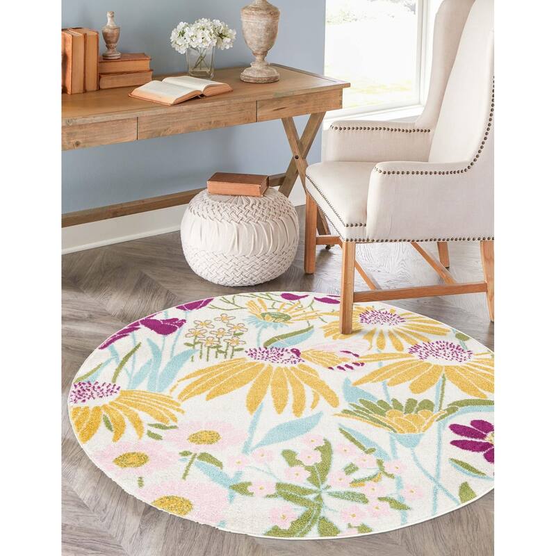 Contemporary Demdence Collection Area Rug - 3'3" Round - White
