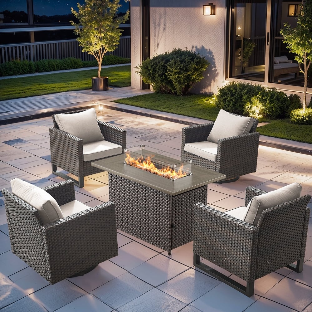 5 Pieces Swivel Chair Club Chair with Fire Pit Table