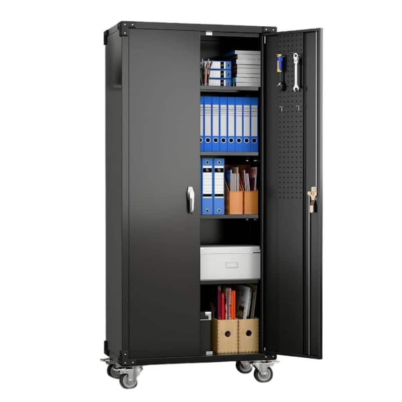 71" Storage Metal Cabinet for Garage Office Shop with 4 Adjustable Shelves - N/A - Black