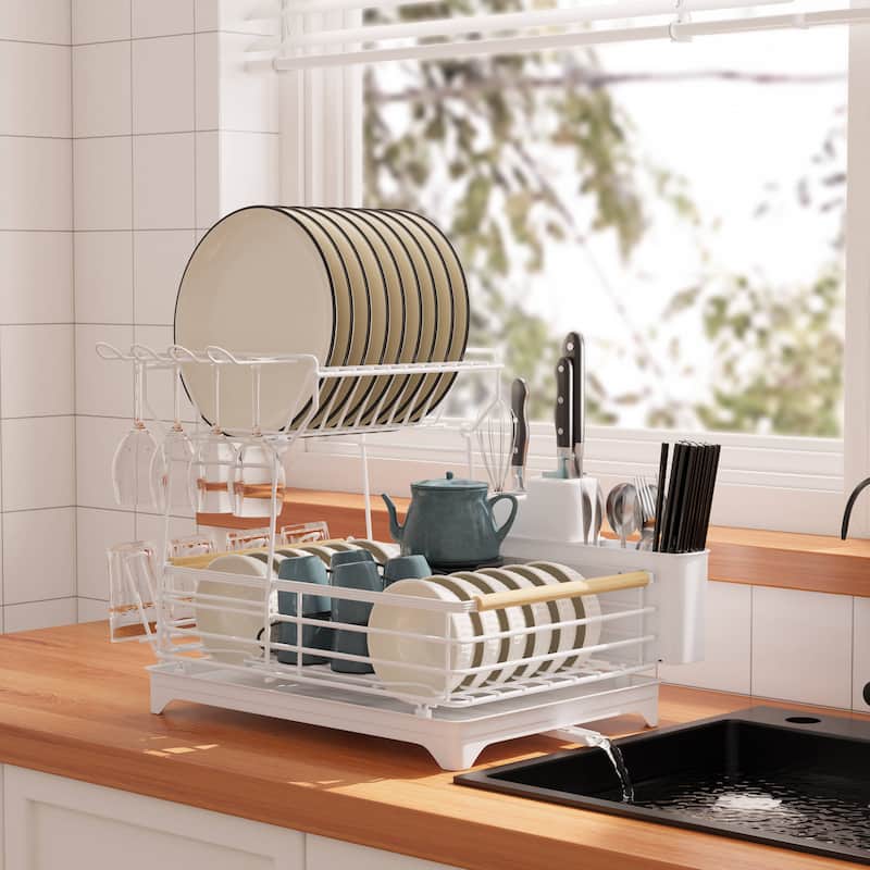 DoubleLayer Dish Rack with Bamboo Handle Bed Bath & Beyond 38075738