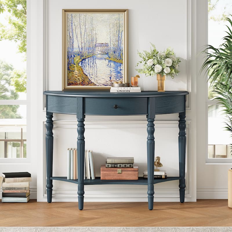 Console Table Accent Table with Drawer, Navy Sofa Table Foyer Table Hallway Table with Bottom Shelf - Navy