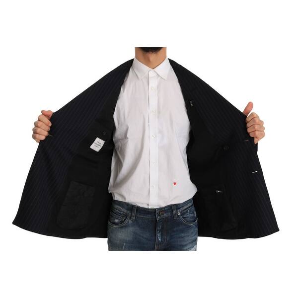 Shop Dolce Gabbana Blue Striped Royal Crown Blazer Men S Jacket