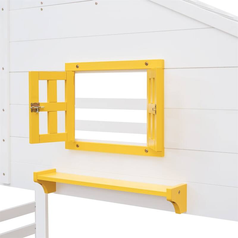 Merax Twin over Twin House Bunk Bed with 2 Drawers, 1 Storage Box, 1 Shelf