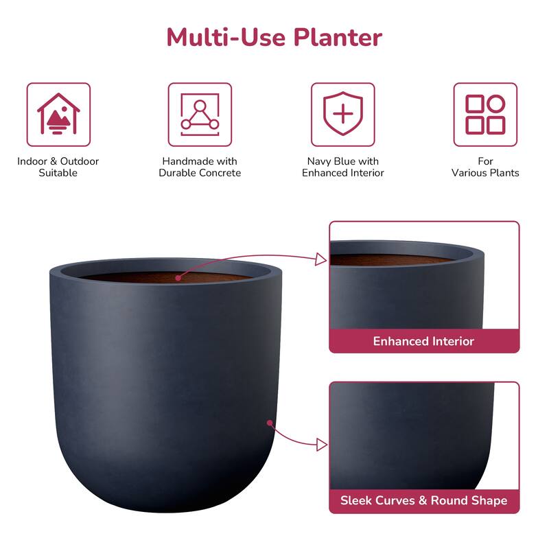 Upgraded Interior Concrete Round Planter with Drainage Holes