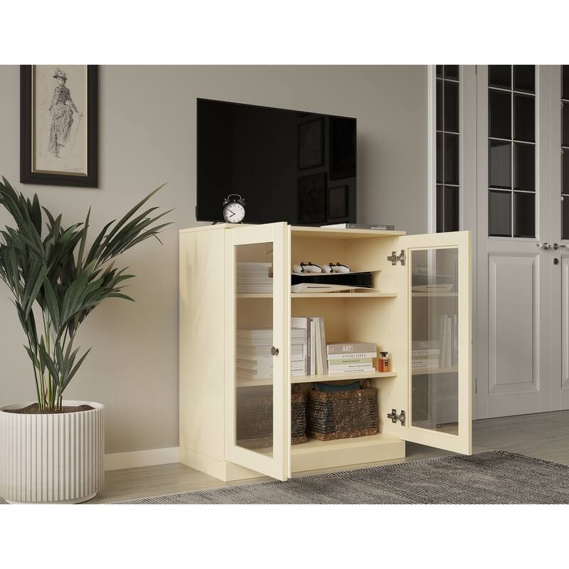 Palace Imports 100% Solid Wood TV Stand with Clear Glass Doors for TVs up to 32"