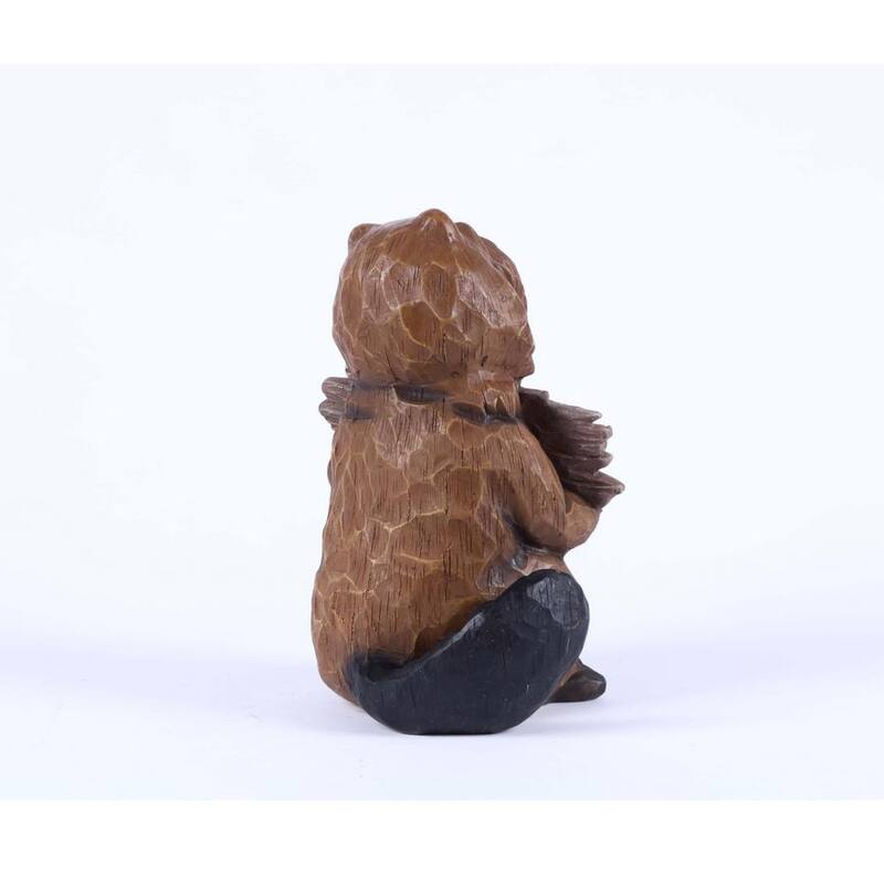 Beaver Holding A Welcome Sign Outdoor Statue - 11.75" - Brown