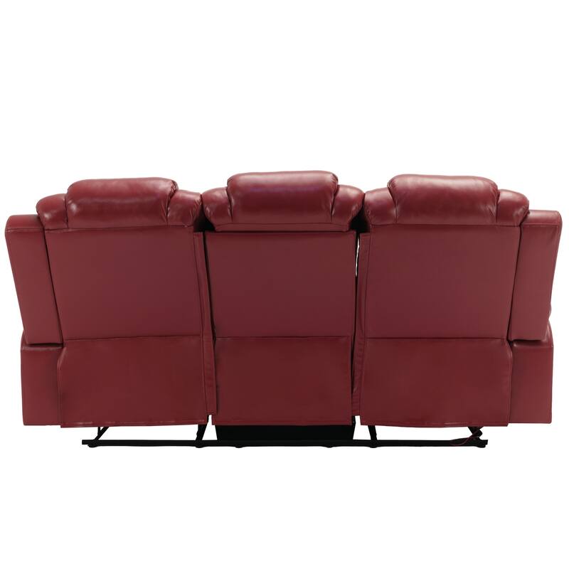 Home Theater Seating Manual Recliner Chair with Center Console and LED Light Strip for Living Room, Black