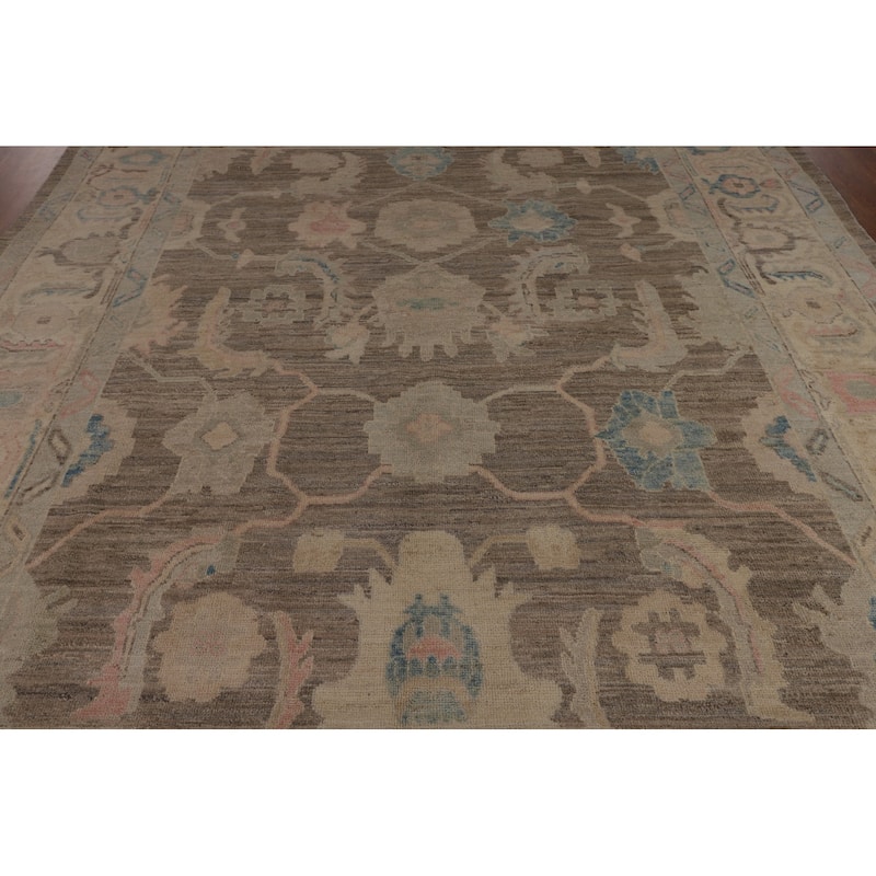 Brown Oushak Vegetable Dye Turkish Area Rug Handmade Wool Carpet - 8'3"x 9'10"