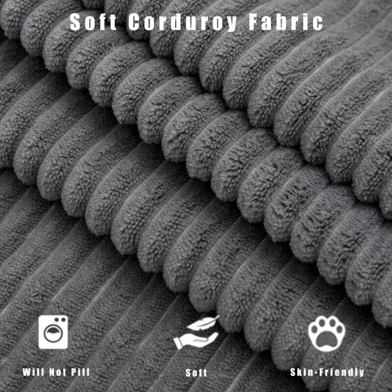 Convertible Corduroy Sleeper Loveseat Sofa Bed 3 Seater Floor Folding Couch with 5 Pillows, Cup Holders and Side Pockets