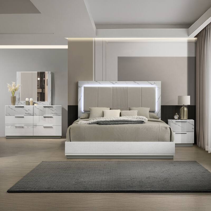 Mist King / Queen 4PC / 5PC Bedroom Set White - Queen - 4 Piece