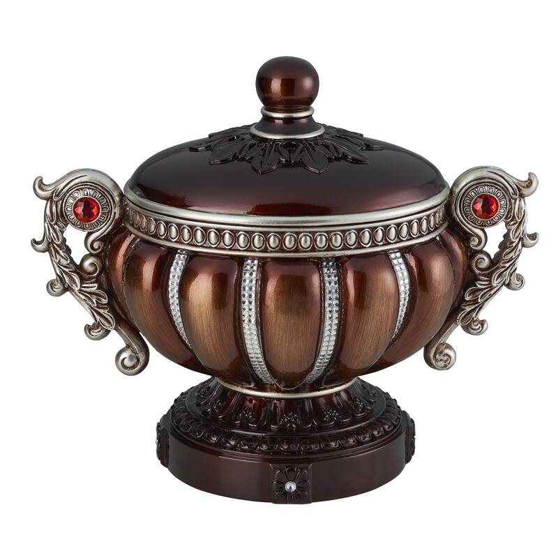 13" Bronze Red And Silver Resin Floral Scroll Jewelry Box With Metal Accents