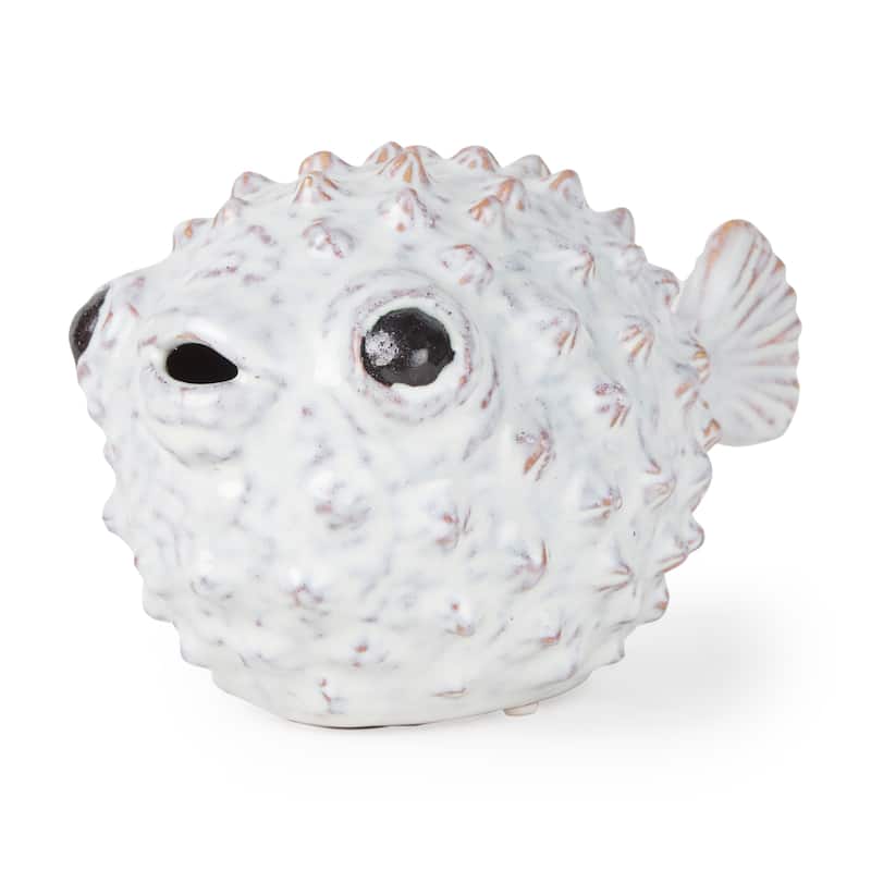 Spike II (Large) Off-White Ceramic Puffer Fish - Large