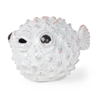 Spike II (Large) Off-White Ceramic Puffer Fish - Large