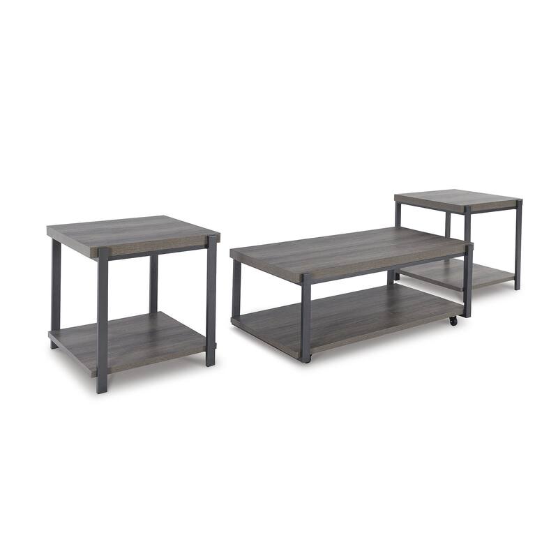 Signature Design by Ashley Wilmaden Gray/Black Table (Set of 3) - 47.63"W x 25.5"D x 18"H