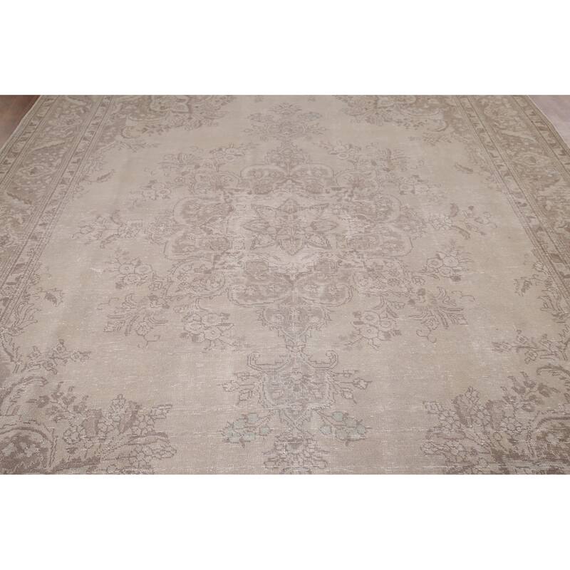 Muted Distressed Tabriz Vintage Persian Ug Hand-Knotted Wool Carpet - 8'0" x 11'3"