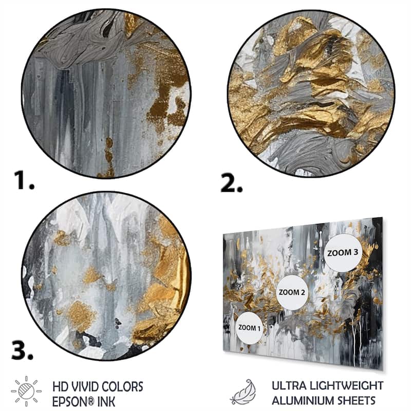 Designart "Black And White Delicate Brushstrokes I" Abstract Marble Metal Wall Art