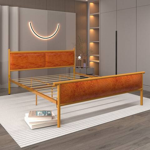 King Size Metal Frame, Solid Wood Ribs Bed with Steamed Bread Shaped Backrest
