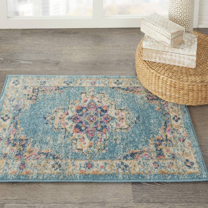 Homeroots 7' x 10' Blue and Ivory Medallion Power Loom Distressed Area ...