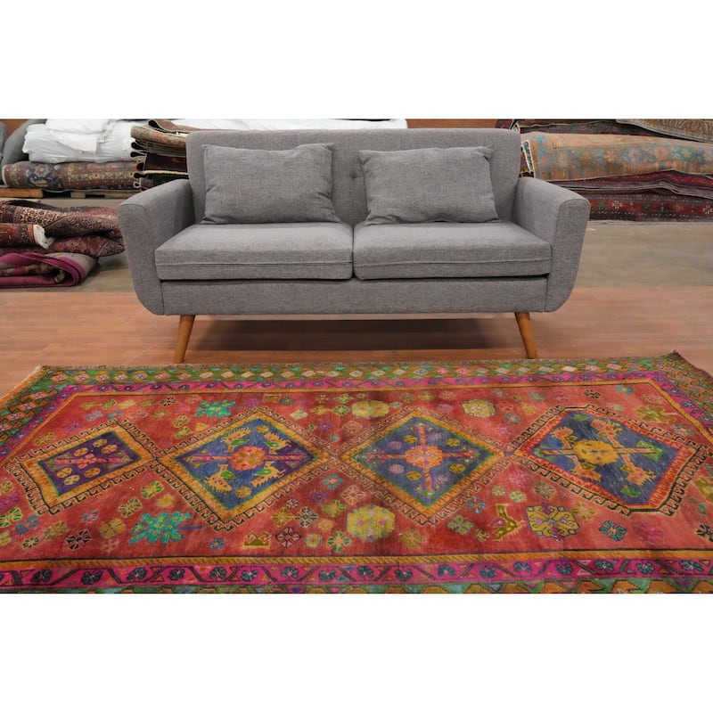 Hand Knotted Oriental 100% Wool Carpet Traditional Geometric Oranges & Rust Shiraz Area Rug - 7' 11'' X 4' 7''