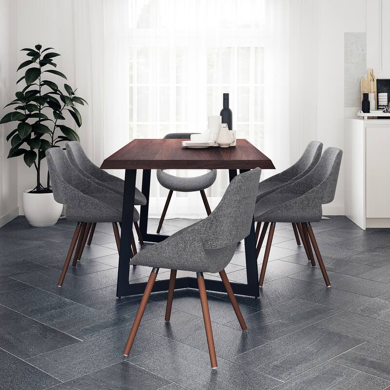 WYNDENHALL Malone Modern Industrial 7 Pc Dining Set with 6 Upholstered Bentwood Dining Chairs and 72 inch Wide Table - Grey