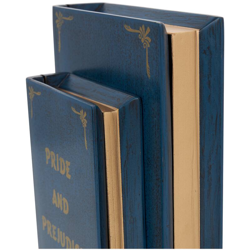 Blue, Green, Brown or Red Wooden Storage Faux Book Box (Set of 2)