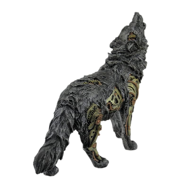 Steampunk Style Howling Gray Wolf Resin Statue 13.25 Inches Long - 10.75 X 13.25 X 3.25 inches