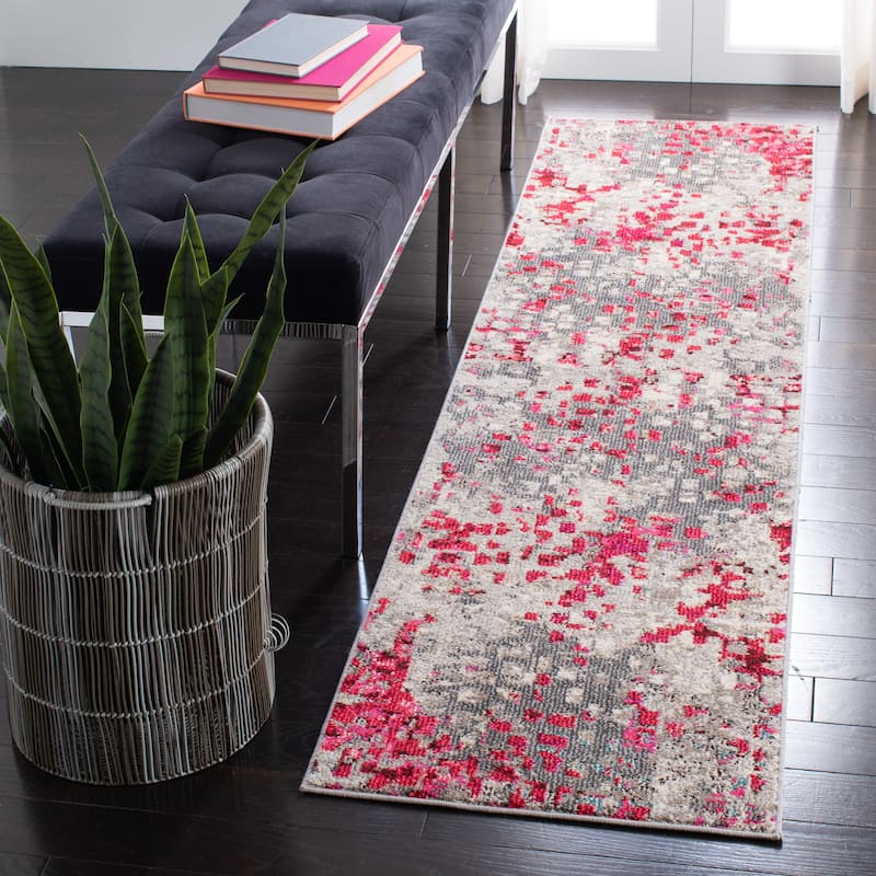 SAFAVIEH Madison Cherie Modern Abstract Watercolor Rug - 2'2" x 10' Runner - Grey/Red