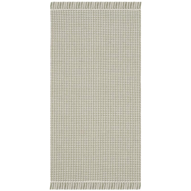 SAFAVIEH, Handmade Montauk Cliff Stripe Flatweave Cotton Fringe Rug - 2'3" x 4' - Ivory/Green
