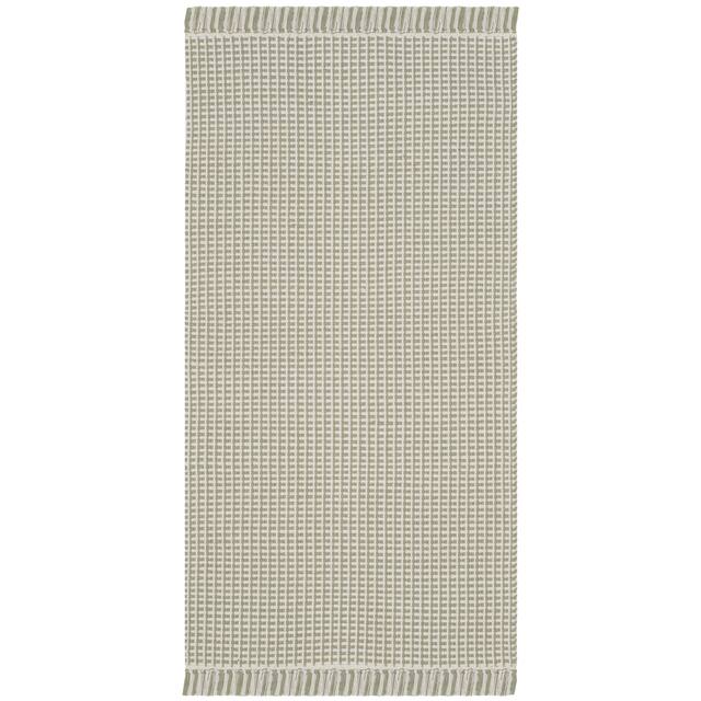 SAFAVIEH Handmade Montauk Rukhsana Flatweave Cotton Fringe Rug - 2'3" x 4' - Ivory/Green